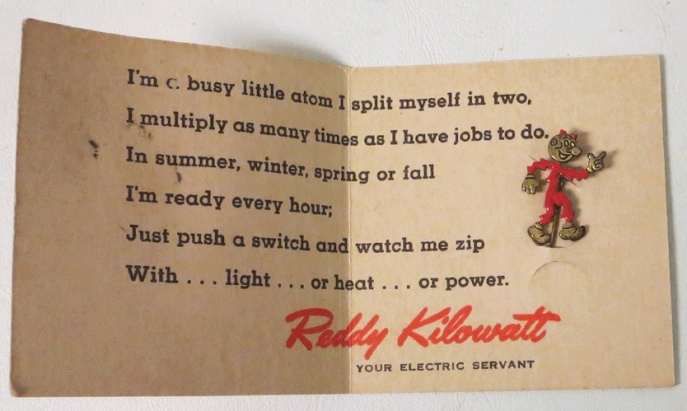 1949 Reddy Kilowatt Promotion Card Center With Stick Pin Brooch