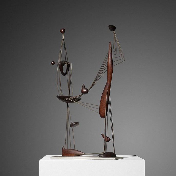 Leo Amino Untitled (USA, c. 1955) - A most excellent Amino abstract (carved mahogany, brass wire, and aluminum).