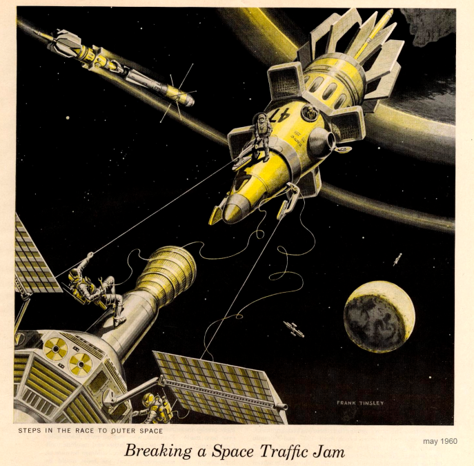 Breaking A Space Traffic Jam, Frank Tinsley, May 1960